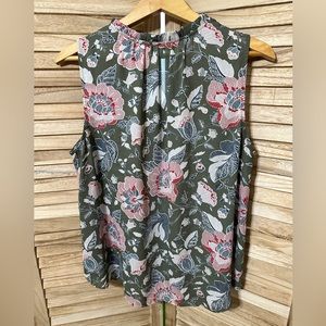 Loft Outlet Sleeveless Shell green with pink floral design